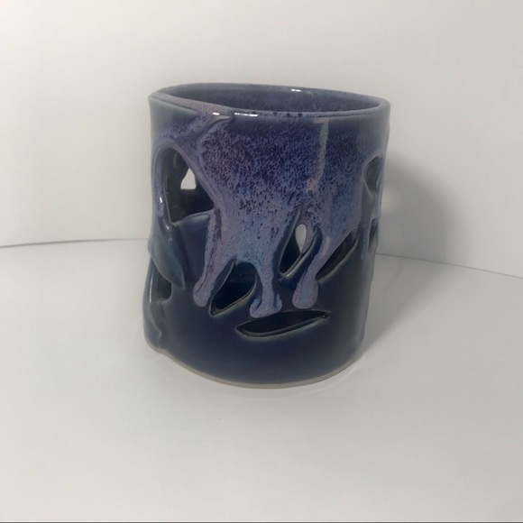 Bay Pottery Art Candle Holder Cut Out Floral Detail Purple. - Picture 8 of 15
